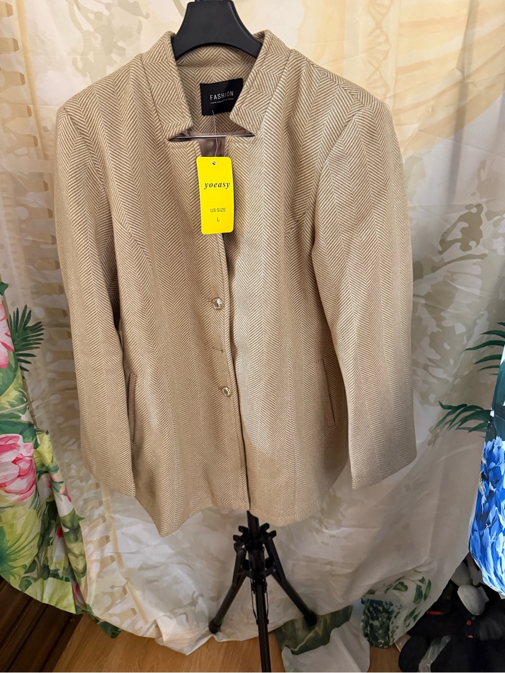 Women's Beige Herringbone Blazer -
